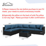 Shintenchi 7 Pieces Outdoor Patio Sectional Sofa Couch, Wicker Furniture Patio Conversation Sets with Washable Cushions & Coffee Table for Garden, Poolside, Backyard (Aegean Blue) Shintenchi