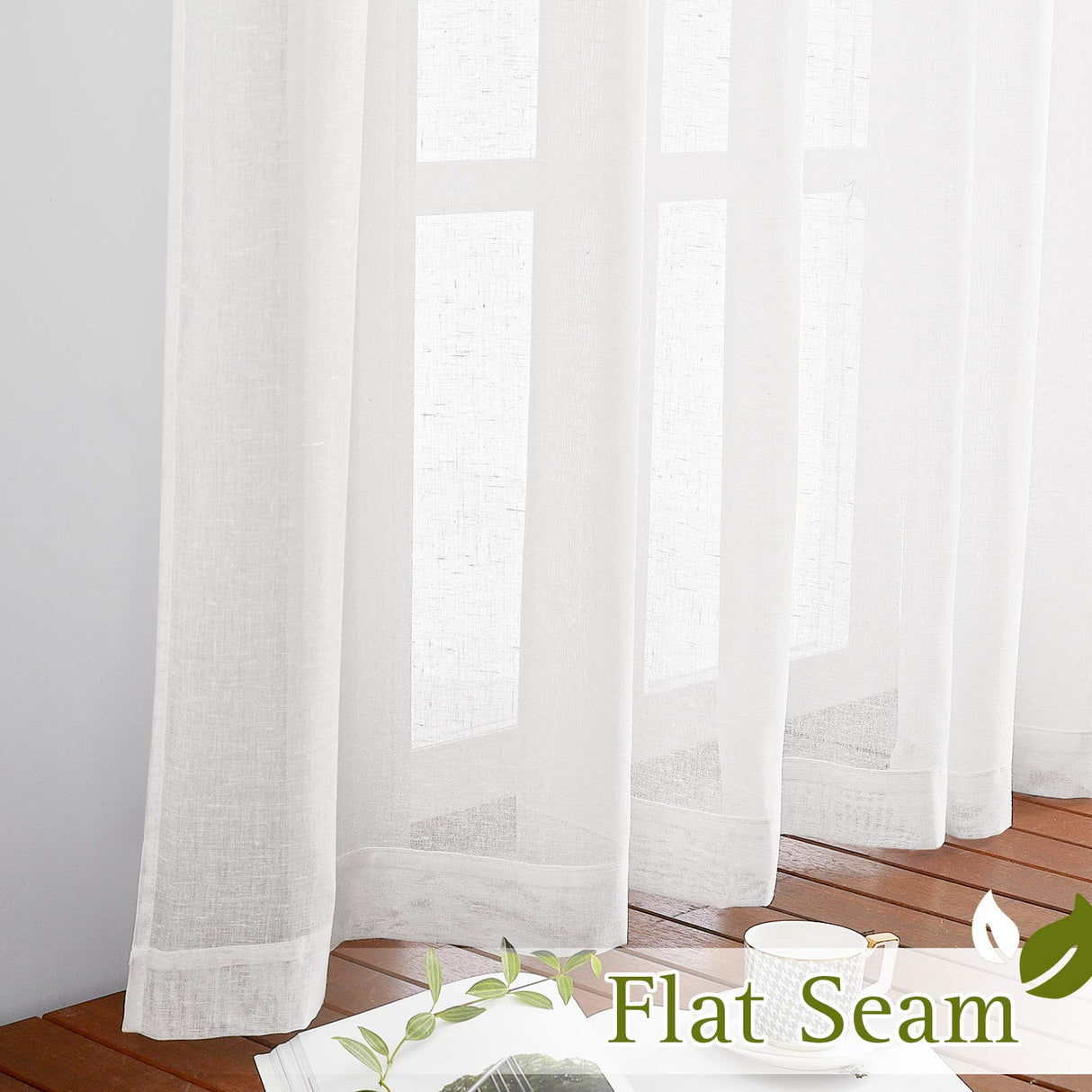 NICETOWN White Linen Curtains 108 inches Extra Long 2 Panels Set, Grommet Open Linen Elegant Privacy Semi Sheer Vertical Drapes for Farmhouse/French Door/Living Room, W52 x L108 NICETOWN