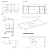 ARIEL Bathroom Vanity 55" Inch with Pure White Quartz Countertop and Oval Sink in Espresso, 2 Soft Closing Doors, 9 Full Extension Dovetail Drawers, with Backsplash, No Mirror ARIEL