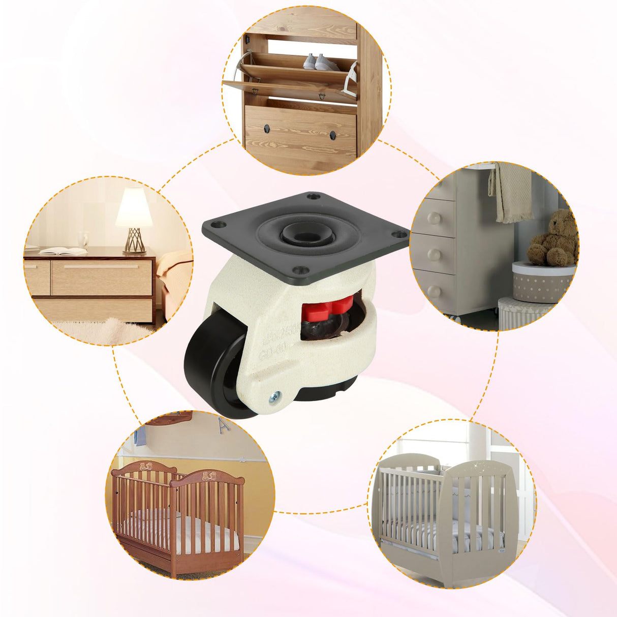 Acrux7 Retractable Leveling Casters Set of 4 Heavy Duty GD-60F, Workbench Caster with Rubber Leveling Feet, 360 Degree Swivel Industrial Plate Caster Wheel for Machine, Equipment Acrux7