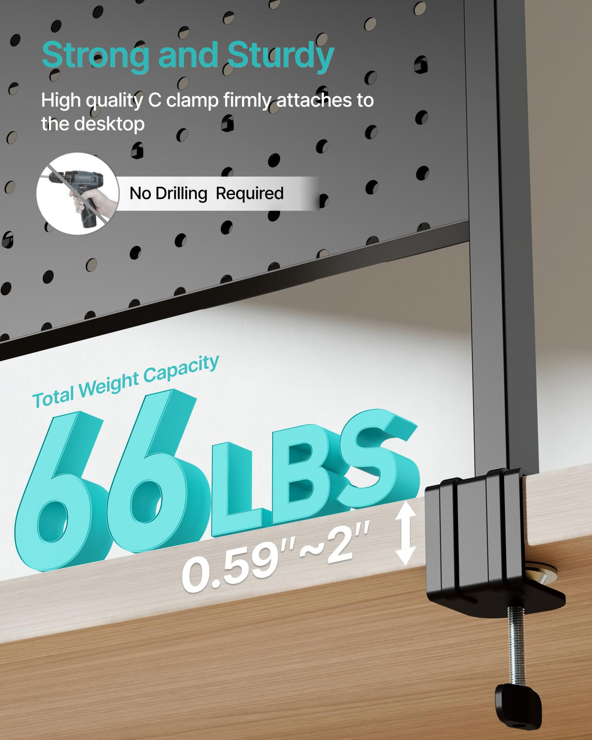 PEGZONE Clamp on Desk Shelf, 44" Desktop Shelving System with Pegboard and Accessories, Desktop Organizer with 2-Tier Shelf, Desk Pegboard for Office Home Gaming, Black PEGZONE