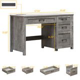 Halitaa Farmhouse 47" Executive Desk, Computer Desk with File Drawer and Charging Station, Workstation for Home Office, Study.Grey Halitaa