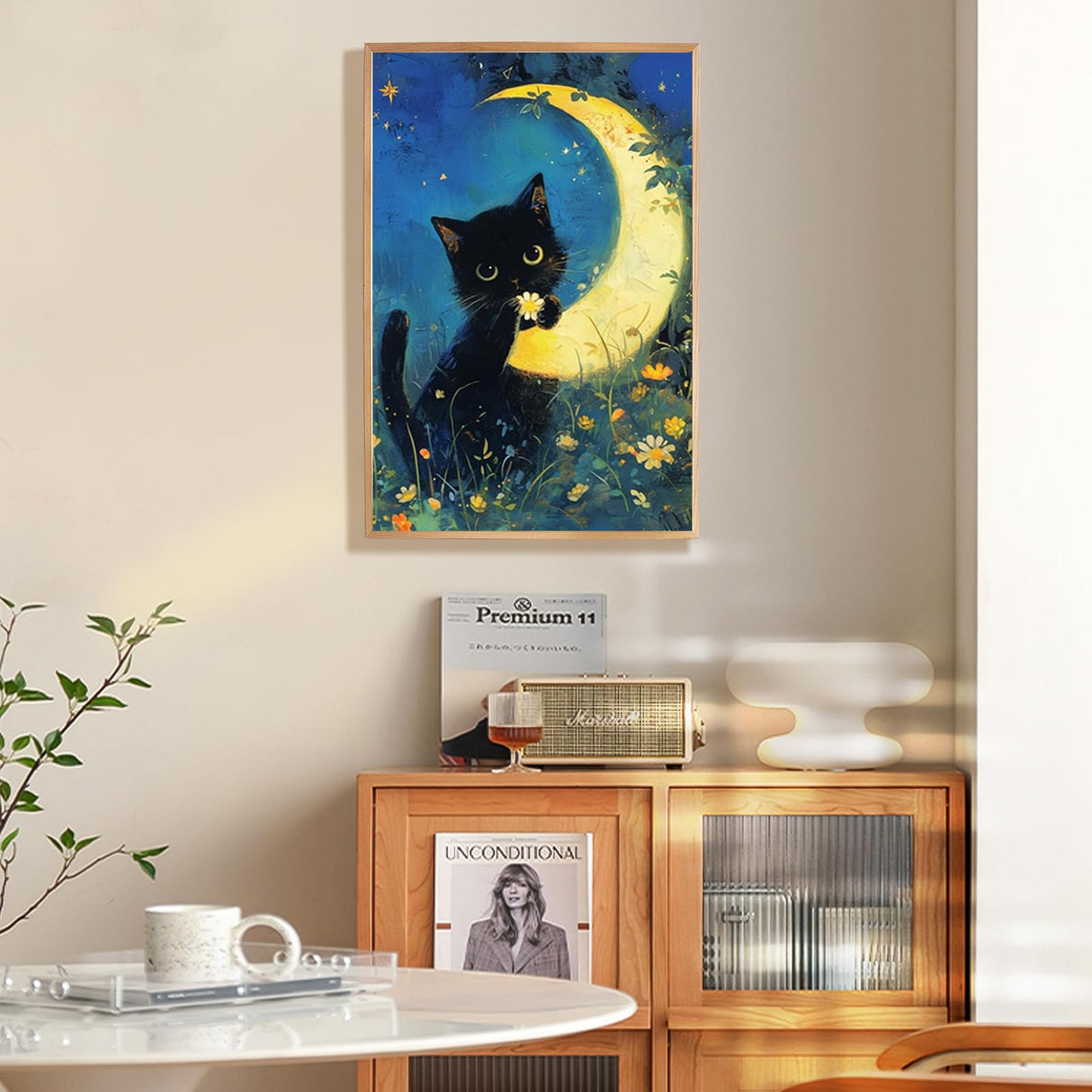 Fountor Cat Framed Paint by Numbers Kit for Adults Beginner & Kids Ages 8-12, Black Cat Paint by Number with Frame, Acrylic Moon Painting by Numbers Kit on Canvas 8x12 inch Fountor