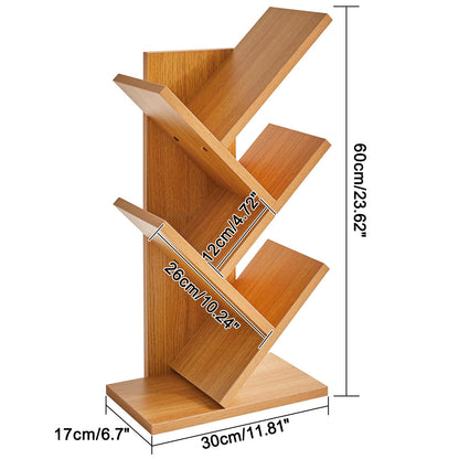 YMYNY 4 Tier Tree Bookshelf, Small Bookcase, Modern Wood Book Storage Rack, Freestanding Book Shelf for Books/Movies/CDs, Narrow Display Rack for Living Room, Home Office, Natural UHBC014N