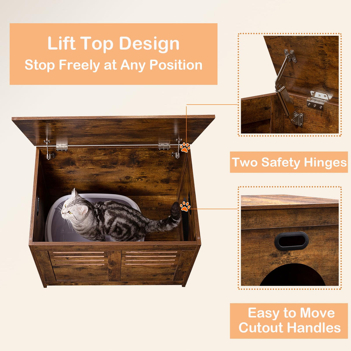 DINZI LVJ Litter Box Enclosure, Flip Top Litter Box Furniture, Hidden Cat Washroom, Wooden Cat House, End Table, 31.5" L x 19.7" W x 19.7" H, Good Ventilation, Easy to Assemble, Rustic Brown DINZI LVJ