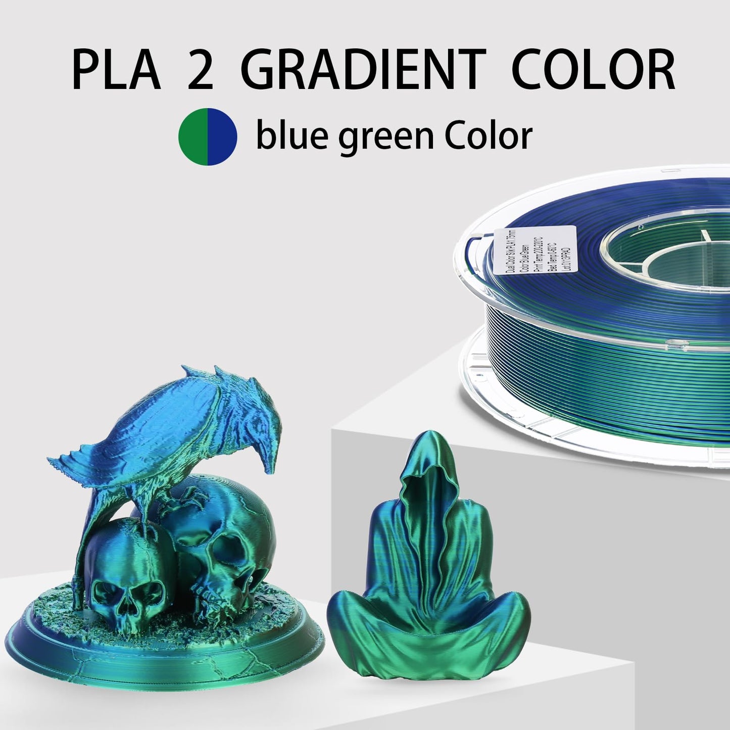 FXAAGFH 1KG 3D Printer Filament Bundle, 3 D PLA Printing Filament 1.75mm, Dual Color, +/-0.03mm, 1kg/2.2lbs Silk Blue Green - WoodArtSupply