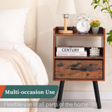 Yoobure Night Stand with Fabric Drawer, Modern Nightstand, Bedside Tables, Mid Century Nightstands with Open Storage Shelf, Wood Bedside Table, Small Night Stands for Bedrooms, 2-Tier Night Table Yoobure