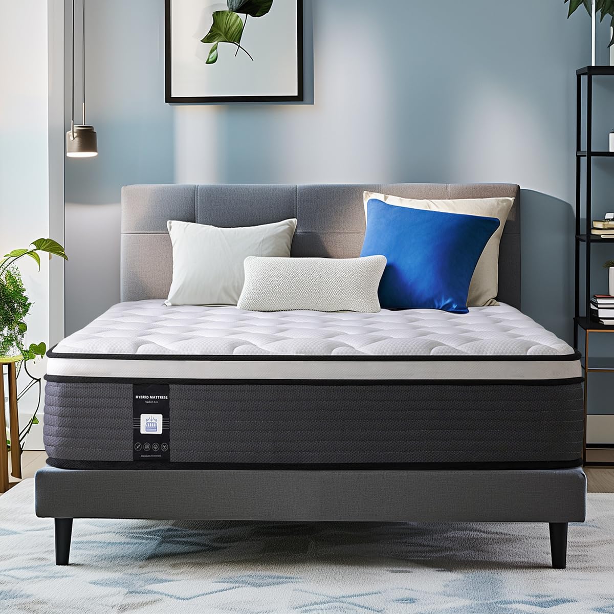 Queen Mattress, 12 Inch Bed in a Box, Cooling Memory Foam Pillow Top, Individually Pocket Coils for Motion Isolation, Medium Firm Support, Body Pressure & Back Pain Relief, CertiPUR-US Certified Marine Moon