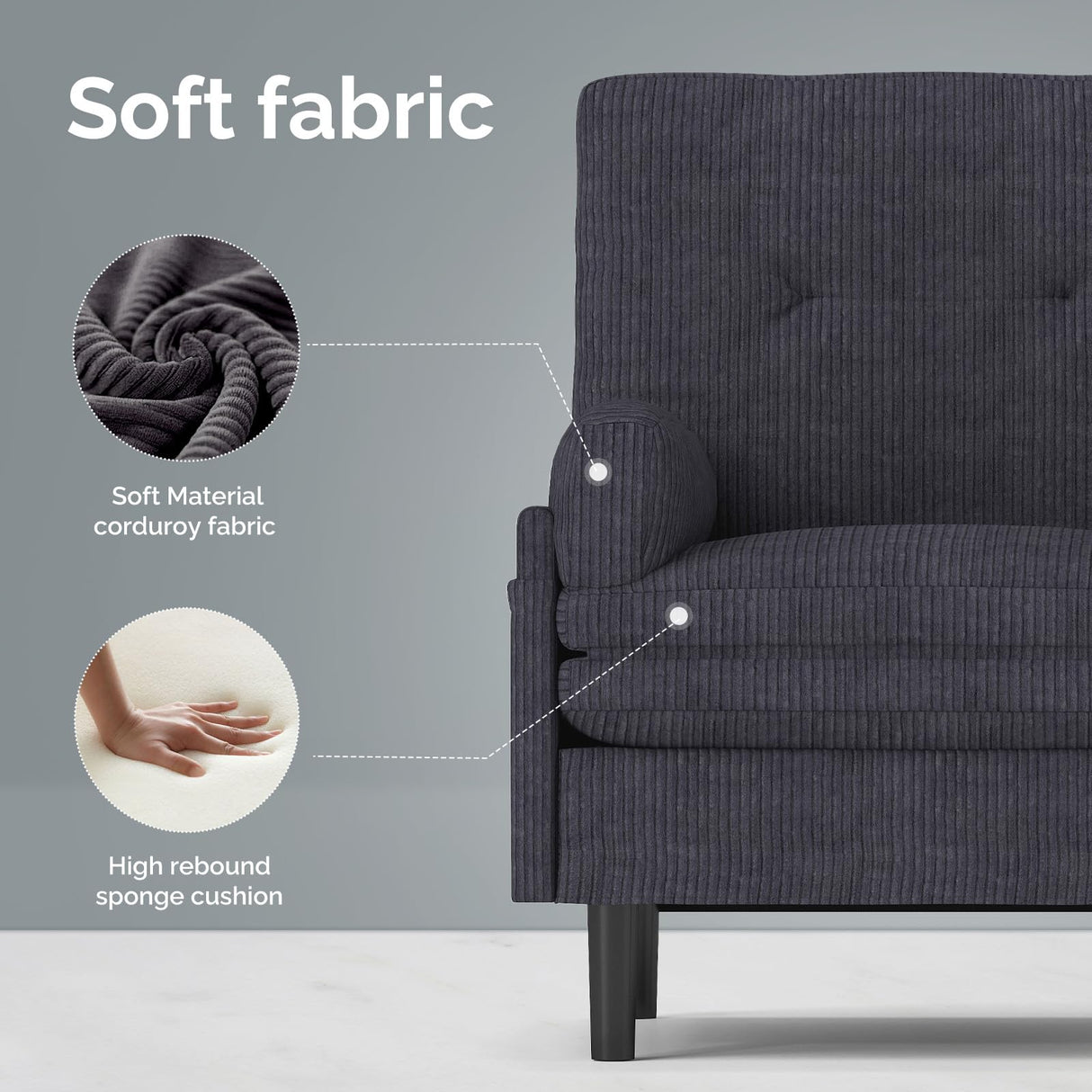 homeokay Convertible Queen Sleeper Sofa Bed Couch, with Pull-Out Feature, 5 Adjustable Backrest Positions, Removable Armrests, Ottoman, and Storage for Living Room(Gray) homeokay