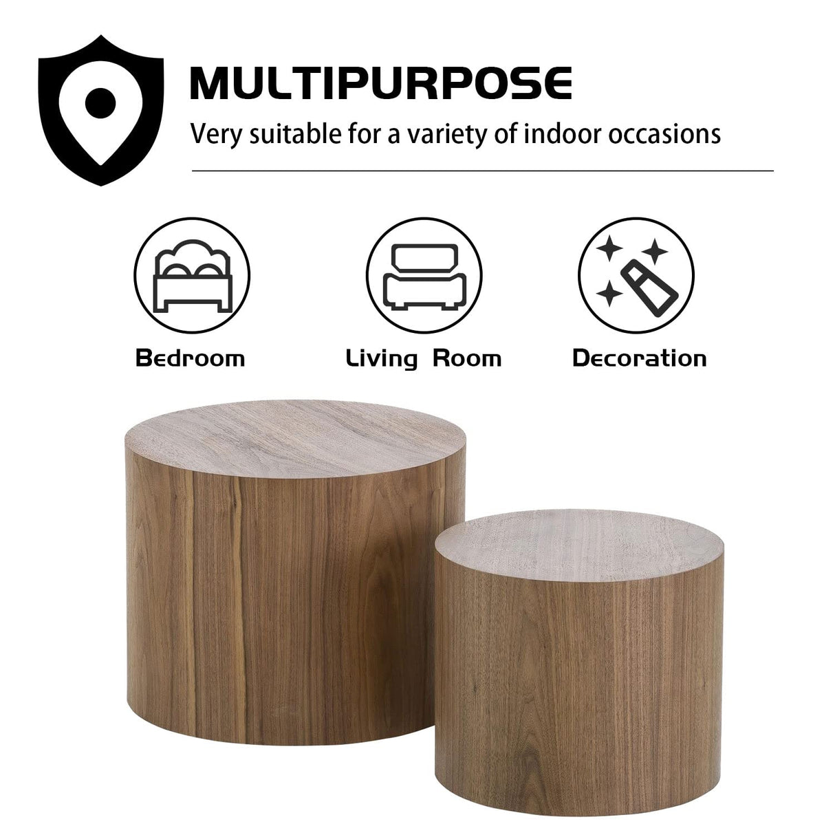 WILLIAMSPACE Nesting Coffee Table Set of 2, Walnut Round Wooden Coffee Tables Modern Circle Table for Small Space Living Room Bedroom Accent End Side Table (Walnut-Round) WILLIAMSPACE