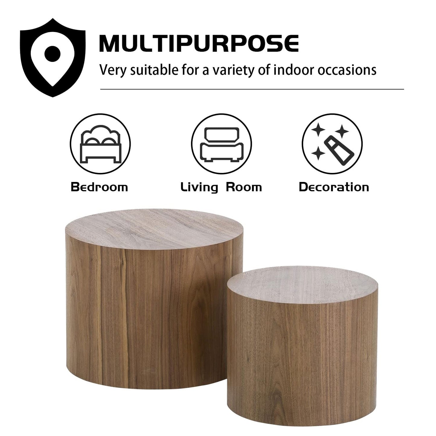 WILLIAMSPACE Nesting Coffee Table Set of 2, Walnut Round Wooden Coffee Tables Modern Circle Table for Small Space Living Room Bedroom Accent End Side Table (Walnut-Round) - WoodArtSupply