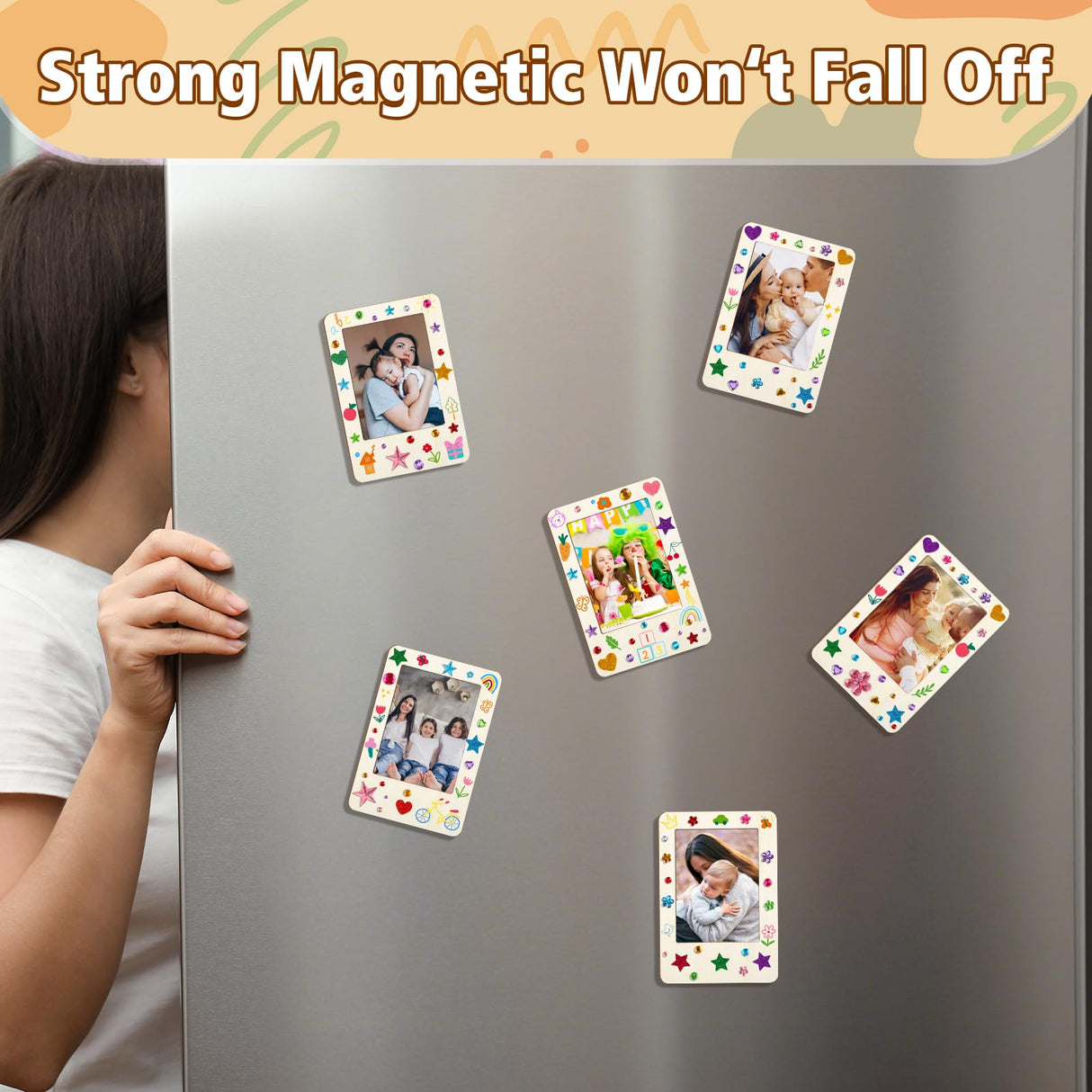 Yalikop 12 Pack Wooden Picture Frames for Crafts Unfinished Magnetic Picture Photo Frame with 12 Watercolor Pencils, Stickers, Mini Wood Fridge Magnetic Frames Display DIY Gifts for Refrigerator Yalikop