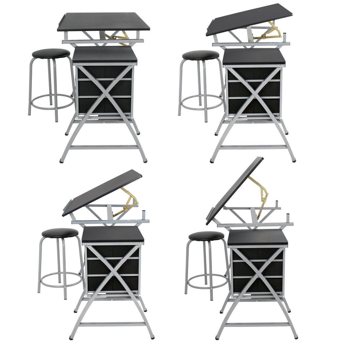 JupiterForce Drafting Table with Tiltable Tabletop and Stool, 3 Storage Drawers, Art Desks for Adults, Painters, Work Station, Home Office, Black JupiterForce