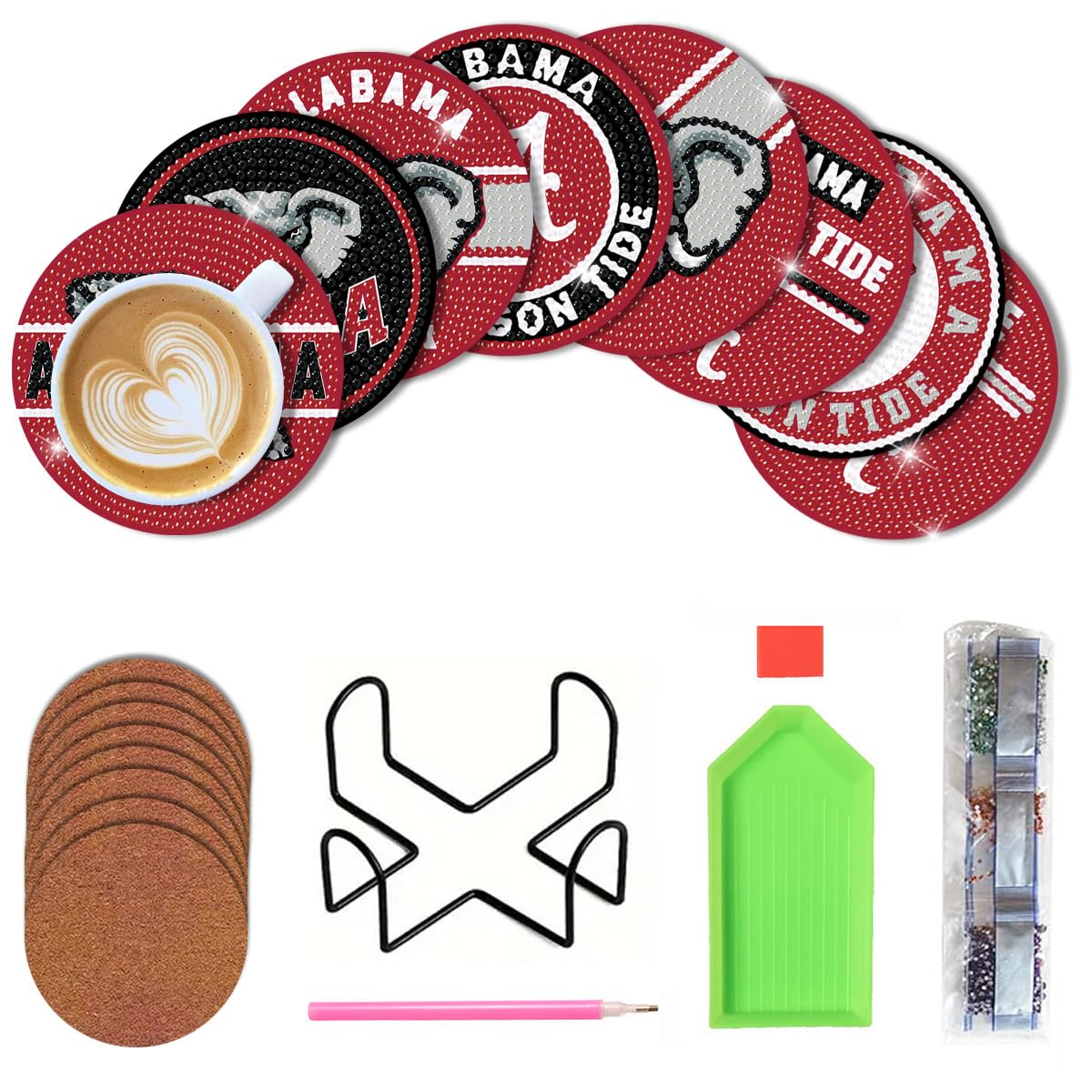 Bartogro 8 Pcs College Football Diamond Art Coasters Kits with Holder, Diamond Painting Coaster Kits DIY Crafts for Adults Diamond Art Painting Kits Supplies for Alabama Gift Bartogro