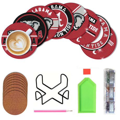 Bartogro 8 Pcs College Football Diamond Art Coasters Kits with Holder, Diamond Painting Coaster Kits DIY Crafts for Adults Diamond Art Painting Kits Supplies for Alabama Gift Bartogro