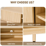 EDWINENE TV Stands for 55 60 65 inch TV, Oak Fluted TV Stand for Living Room Bedroom, Mid Century Modern TV Console Tables, Entertainment Center with Storage Cabinet, Sliding Doors and Open Shelves EDWINENE