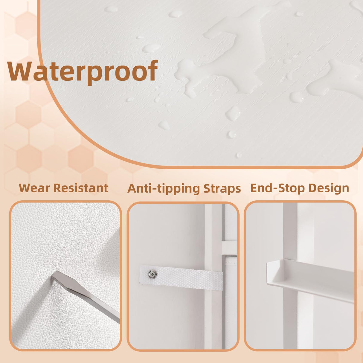 Somdot White Nightstand with Charging Station and LED Light for Bedroom, Tall 3 Drawers Dresser with Fabric Bins for Bedside Kids Dorm Room Closet Laundry Entryway, White Leather Somdot