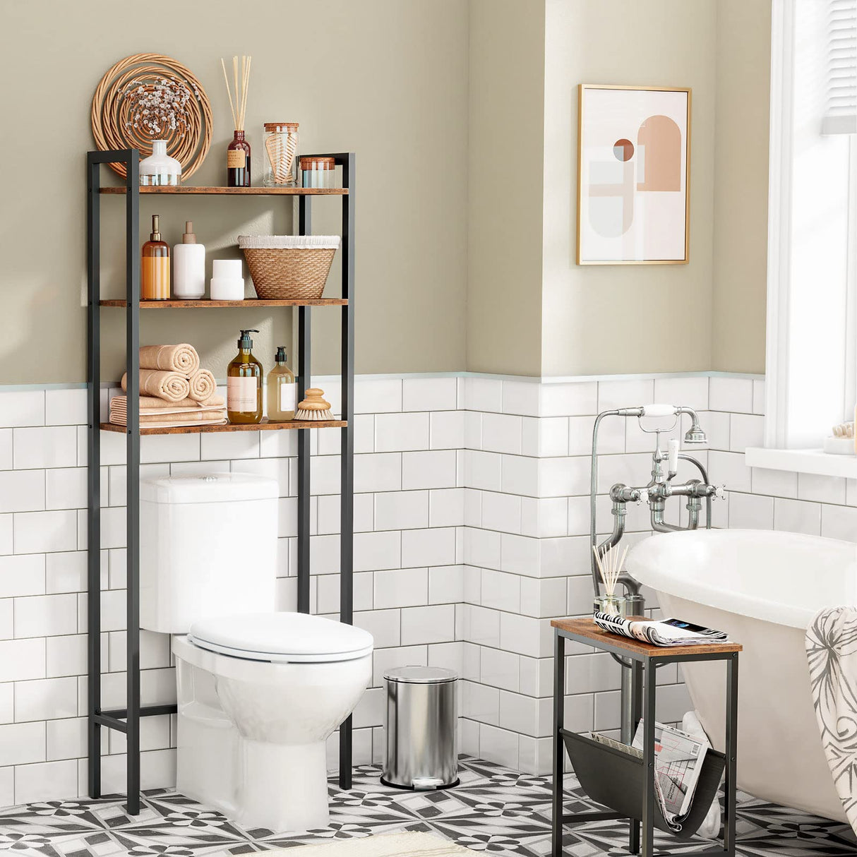 HOOBRO Over The Toilet Storage, 3-Tier Over Toilet Bathroom Organizer, Bathroom Shelves Over Toilet, Space Saver Over The Toilet Shelf, Easy to Assemble, Rustic Brown BF41TS01 HOOBRO