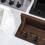 Lwenki Wall Key Holder with Shelf, Rustic Shelf with Hooks Made of Paulownia Wood Holds Keys, Dog Leash, Bags and More - 13.7" W x 4.7" H x 3.5" D Decorative Key Hanger and Entryway Shelf (White) Lwenki