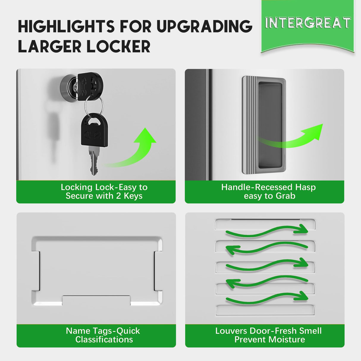 INTERGREAT Metal Locker for Employees with 4 Doors,(72") Steel Locker Storage Cabinet with 4 Tiers,Tall Office Storage Lockers for Home Office,School,Gym (Grey White) INTERGREAT