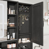 Fameill Vanity Desk with Mirror and Lights, Makeup Vanity Desk with Power Outlet, 2 Drawers & Storage, Vanity Table with Chair & Jewelry Cabinet, for Bedroom (Black) Fameill