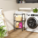 SINGAYE 3 Small Shelves Storage Shelf Wire Shelving Unit Metal Shelf Adjustable Organizers Storage Shelving with Wheels for Bathroom Laundry Room Kitchen Pantry12”D x 18”W x 30.5”H Black SINGAYE