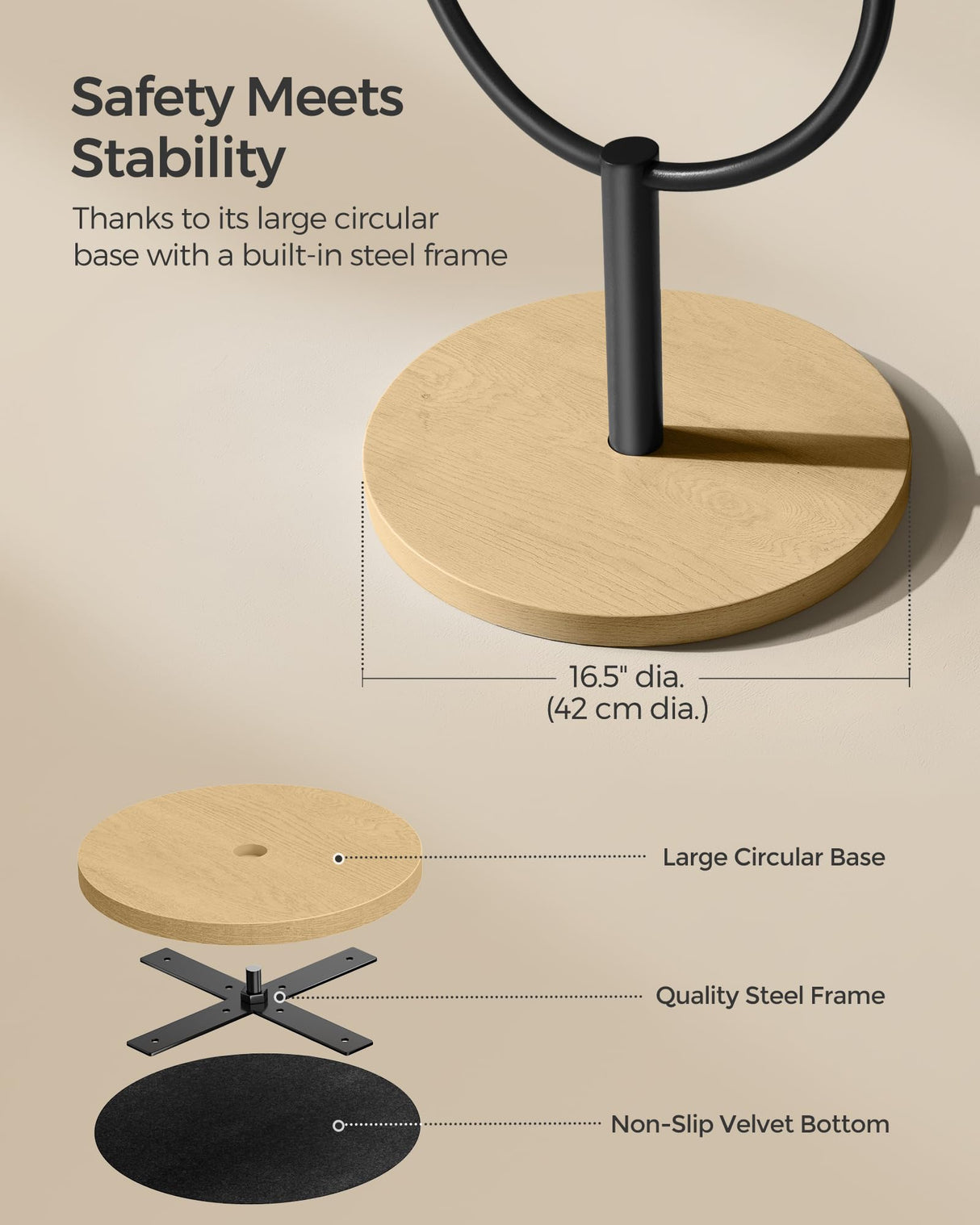 SONGMICS Full-Length Floor Mirror, 3-in-1, Modern Standing Full Body Mirror, Inspired by Original Award-Winning Design, 16.5 x 18.9 x 68.9 Inches, Living Room, Bedroom, Oak Beige and Ink Black SONGMICS