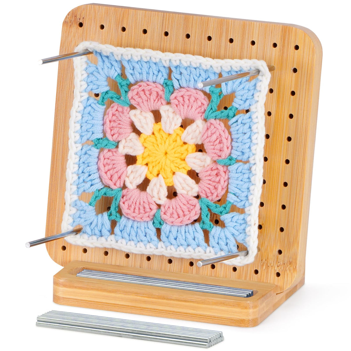 Lifewit 5.9" Crochet Blocking Board with 10 Pegs, Bamboo Granny Square Blocking Board for Knitting and Crochet Projects, Blocking Mats for Crocheting, Crocheting Accessories Gifts for Crocheters Lifewit