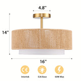 SineRise 16'' Rattan Flush Mount Ceiling Light Fixture,2-Tier Drum Hand-Woven Boho Flush Mount Ceiling Light,Farmhouse Light Fixture for Living Room,Kitchen,Bedroom Foyer Entryway ect. SineRise