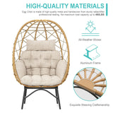 SWITTE Wicker Egg Chair Outdoor Indoor, Oversized Rattan Patio Lounge Chairs with Cushion for Backyard, Living Room, Steel Frame, 480lb Capacity-Cream SWITTE
