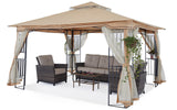 MASTERCANOPY Patio Outdoor Gazebo with Netting Screen Walls and Corner Shelf Design (11x11,Beige) MASTERCANOPY