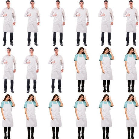 Syhood 18 Pack Bib Apron with Pocket Unisex Commercial Apron Kitchen Plain Bulk Chef Grill Cook Apron for Women Men Cooking Restaurant BBQ Painting Crafting(White) Syhood