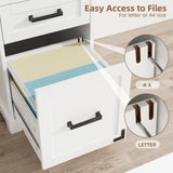 VOWNER 55" Executive Desk, Home Office Desk with Drawers and Storage Cabinet, Farmhouse Wood Desk Workspace for Work Study Writing, Charging Station, Letter/A4 File Drawer, White VOWNER