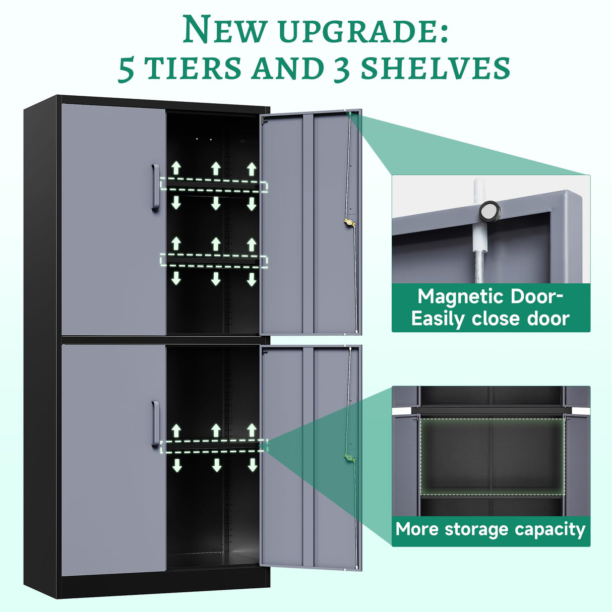 Letaya Metal Storage Cabinets with Lock Door and Shelves, Steel Garage Tool Cabinets for Home,Office, Warehouse,Lockers(71"-Black Gray) Letaya