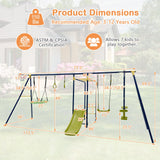 HONEY JOY Swing Set, 660lbs 7-in-1 Heavy Duty Swingset Outdoor for Kids w/A-Frame Metal Swing Stand, 2 Swings, Glider, Gym Rings, Slide, Monkey Bar, Basketball Hoop, Swing Sets for Backyard HONEY JOY
