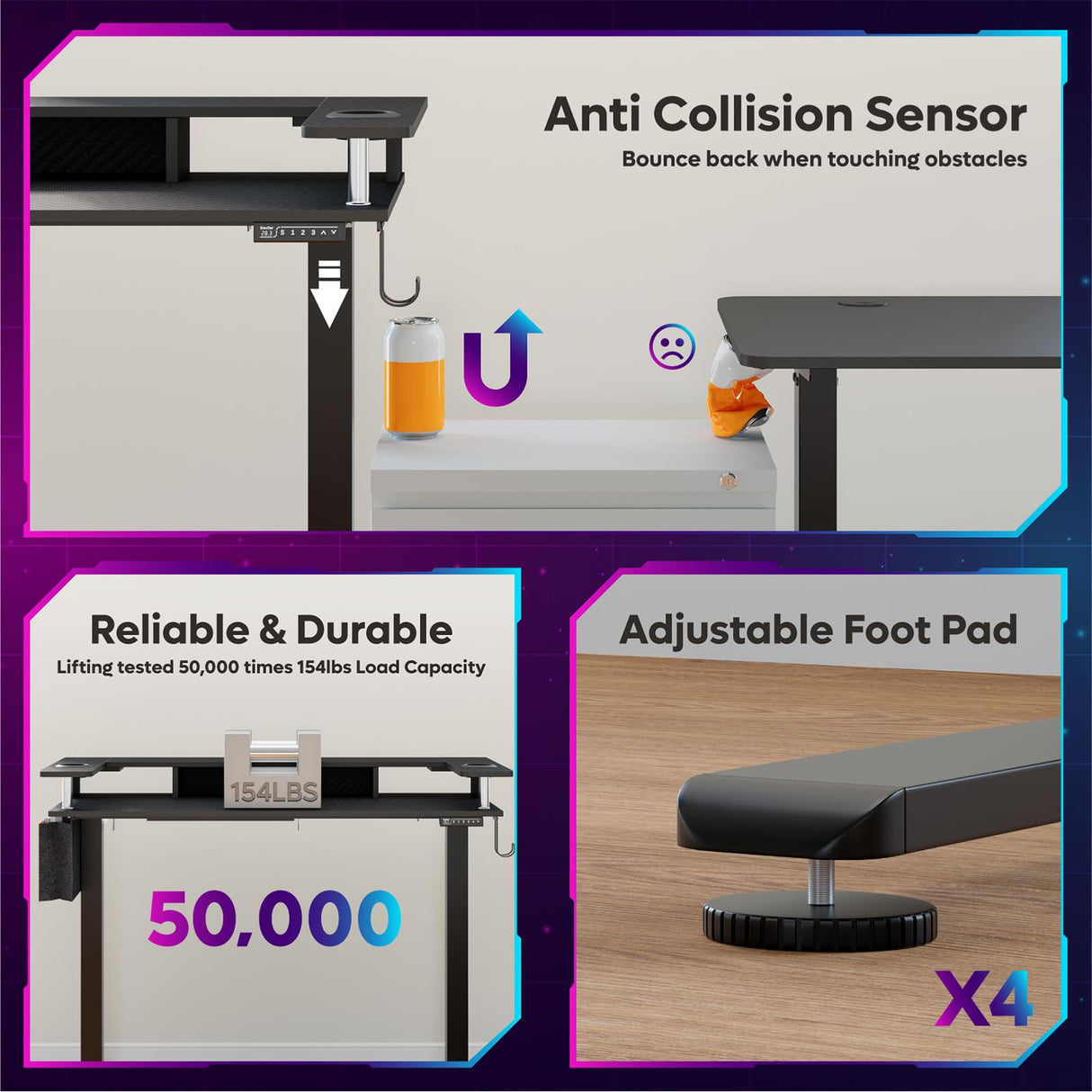 Bestier LED Gaming Electric Standing Desk Adjustable Height, 58x26 Inch Large Sit Stand Desk with Monitor Stand, Ergonomic Rising Office Desk with Headphone Hook & Storage Bag, 3D Carbon Fiber Bestier