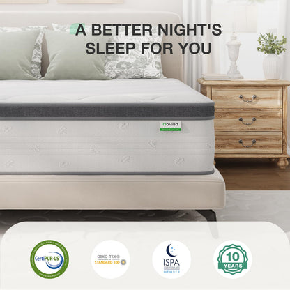 Novilla King Mattress 14 Inch, Hybrid Mattress King in a Box,Foam Innerspring King Mattress for Body Supportive & Pressure Relief, Comfort Pillow Top for Medium Firm Feel