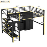 SOFTSEA Industrial Full Size Metal Loft Bed with Desk, Wardrobe, and Stairs for Small Spaces SOFTSEA