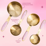 Paris Hilton Measuring Cups and Spoons Set, Stainless Steel with Pink Silicone Inset Handle, Dishwasher Safe, For Dry and Liquid Ingredients, 8-Piece Set, Gold and Pink Paris Hilton