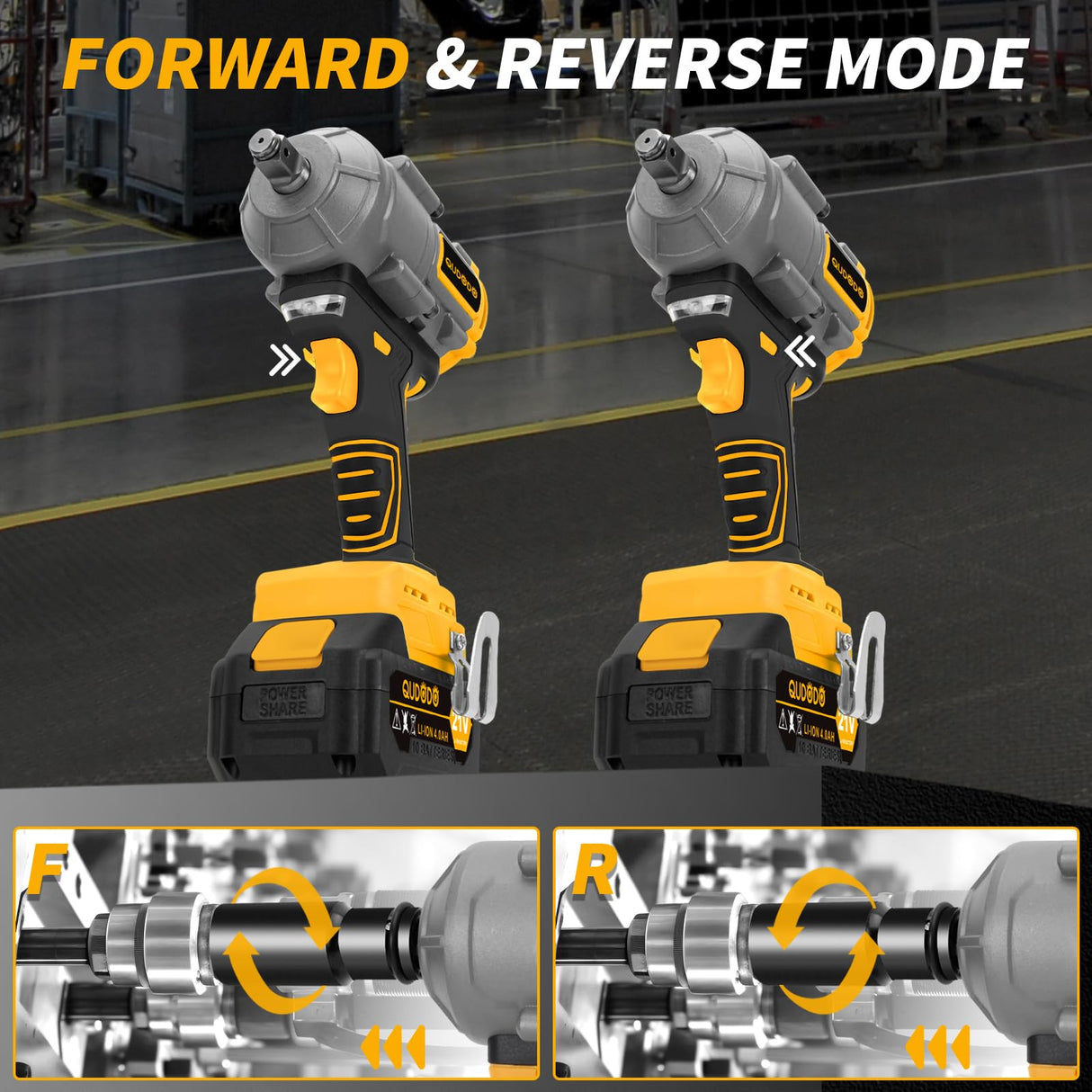 Qudodo 1000N.m 1/2" Impact Gun, 740ft-lbs 21V Cordless Impact Wrench with 2 x 4.0Ah Batteries 5 x Sockets, Power High Torque Pistolas llave De Impacto for Truck Car Mower Home Qudodo