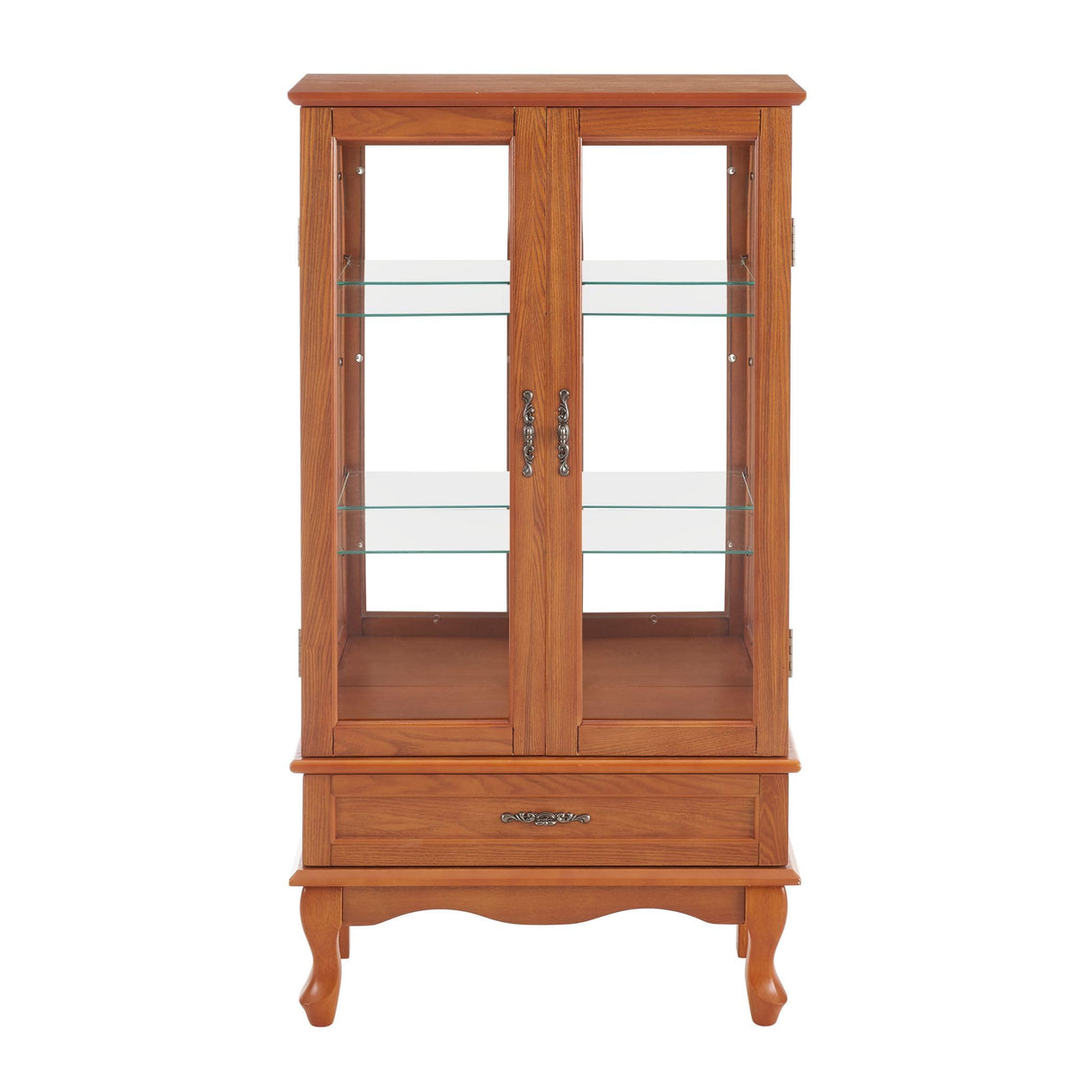 CKEASEAN Curio Cabinet with Tempered Glass Doors, 52" H Glass Display Cabinet with Light Bulb inclued, Curio Storage Cabinet with Mirrored Back Panel and Adjustable Shelves (Dark Oak) CKEASEAN