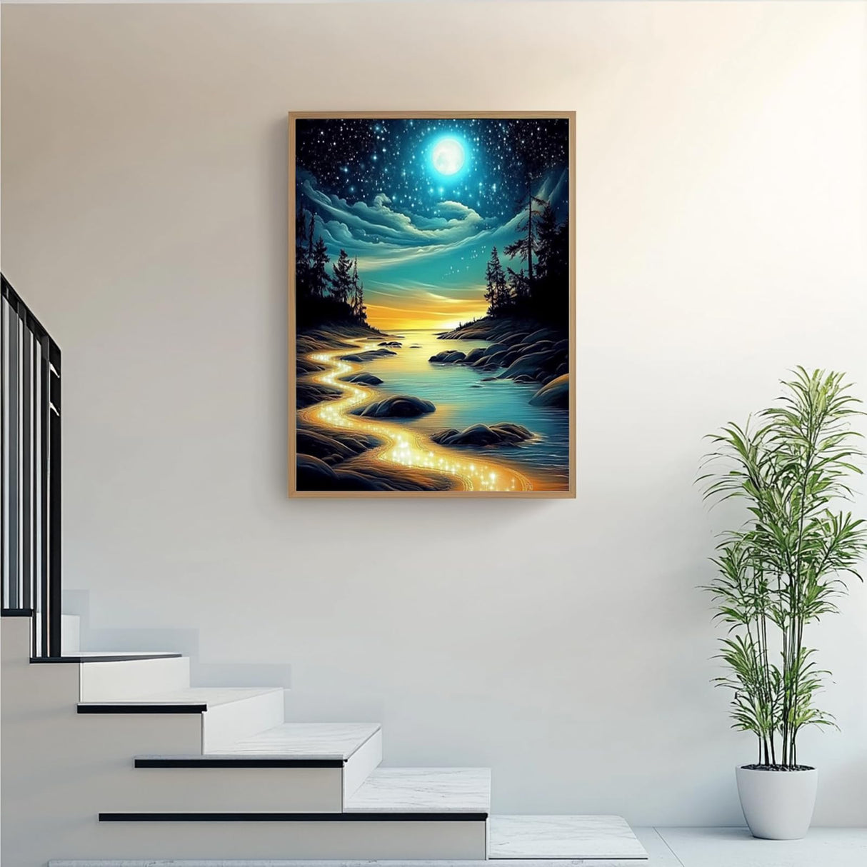 Moon Beach Diamond Art Kit for Adults,5D Full Drill Round Diamond Dot Painting for Beginners,DIY Paint with Diamond Beach Gem Art Painting Adult Crafts for Wall Decor 12x16Inch DIYDECORFUN