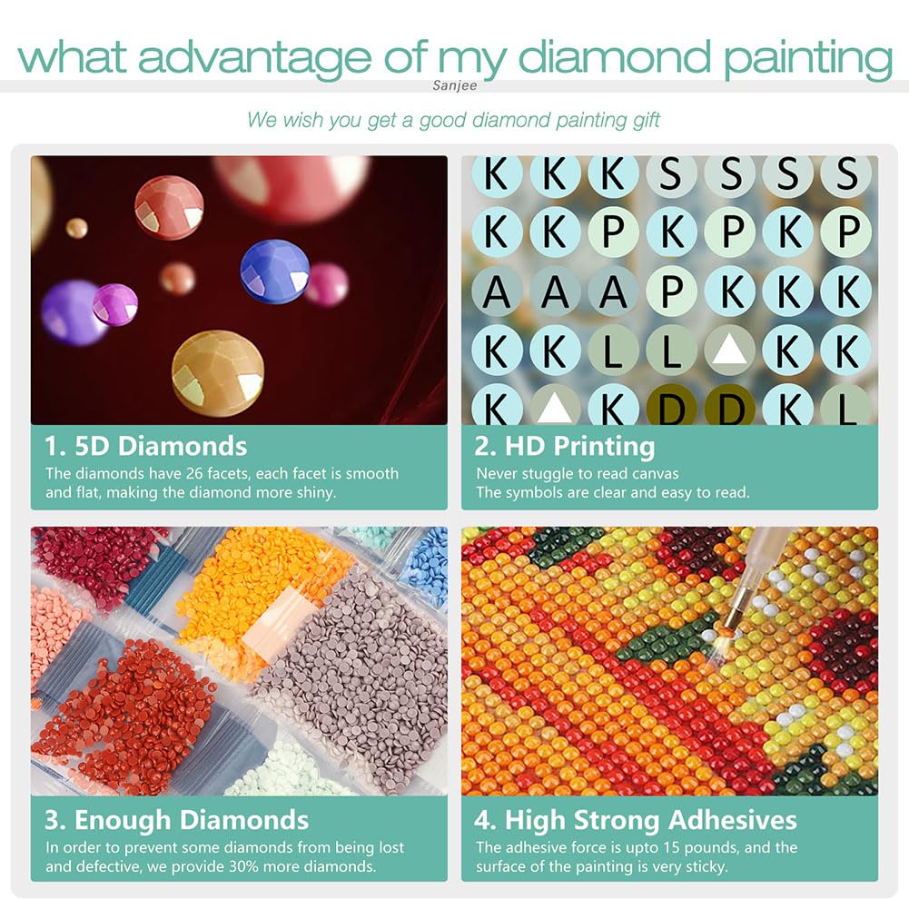 Sanjee Diamond Painting Kits for Adults, Giraffe Diamond Art Kits for Beginner, 5D DIY Round Full Drill Diamond Dots Paintings Diamond Painting for Home Wall Decoration Gift, 12x16inch Sanjee