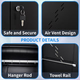 OSEILLC Metal Storage Cabinet with Locking Doors, 75" Tall Garage Storage Cabinet with Hanging Rod, Broom Closet/Freestanding Bathroom Storage Cabinet, Cleaning Tool Storage OSEILLC