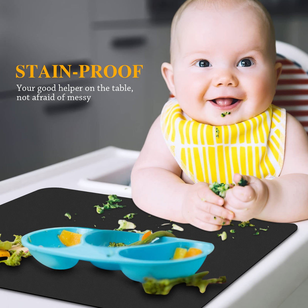 Bacgnyer Placemats Set of 8, Placemat with Coasters Heat Stain Scratch Resistant Non-Slip Waterproof Oil-Proof Washable Wipeable Outdoor Indoor for Dining Patio Table Kitchen Decor and Kids (Black 8) Bacgnyer