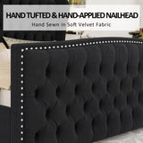 AMERLIFE King Size Platform Bed Frame, Velvet Upholstered Bed with Deep Button Tufted & Nailhead Trim Wingback Headboard/No Box Spring Needed/Black AMERLIFE