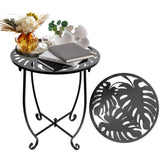 Outdoor Side Table for Small Spaces, Versatile 14 Inch Round Metal End Table for Patio Balcony Yard Porch Garden Bedside, Anti-Rust and Waterproof Accent Table for Indoor Outdoor Use, Easy Assembly Plant Castle