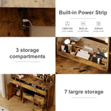 Farmhouse Makeup Vanity Desk with Lights,55.7" Modern Makeup Vanity with Charging Station&Storage Shelves,Bedroom Dressing Table for Women & Girls,3 Lighting Modes,Brightness Adjustable(Brown) TackView