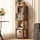 4 Tier Solid Wood Rotating Bookshelf Tower on Wheels, 360° Upgrade Spinning Book Shelf, Revolving Bookcase Organizer, Swivel Bookshelves for Small Spaces, Corner, Bedroom, Kids Room, Office (Walnut) Easyego