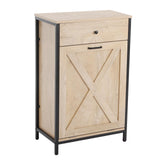 UEV Oak Color Style Trash Cabinet, Tilt Out Trash Cabinet with Solid Hideaway Drawer,Rustic Kitchen Trash Cabinet,Free Standing Wooden Kitchen Recycling Cabinet Trash Can Holder (Single) UEV